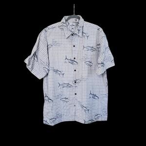 Guy Harvey AFTCO Bluewater Tuna Hawaiian Short Sleeve Button Up Shirt, Men's 2X